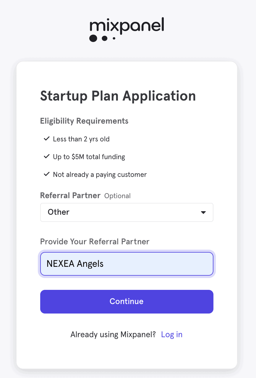 Mixpanel Startup Program — NEXEA